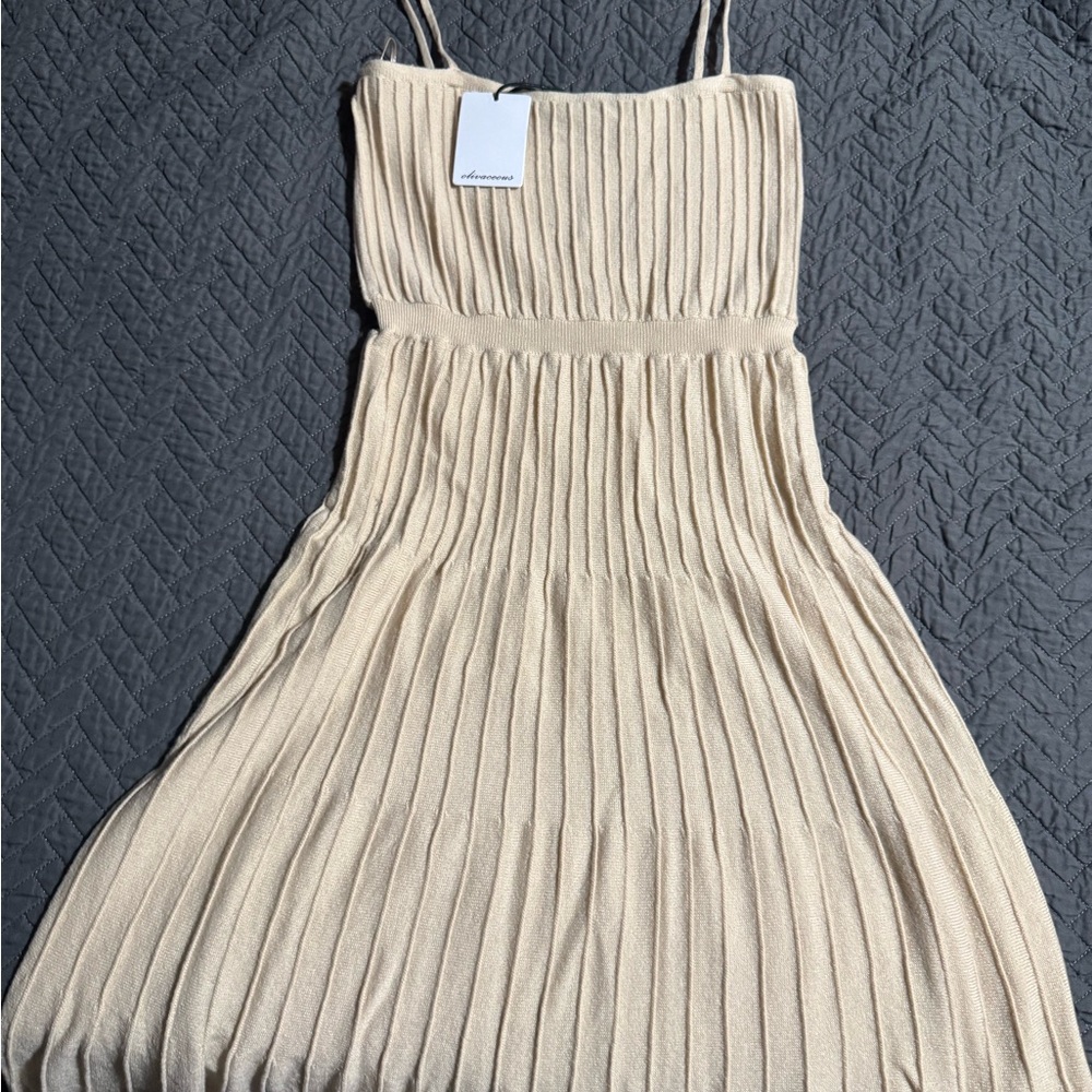 Olivaceous Beige Ribbed Midi Dress